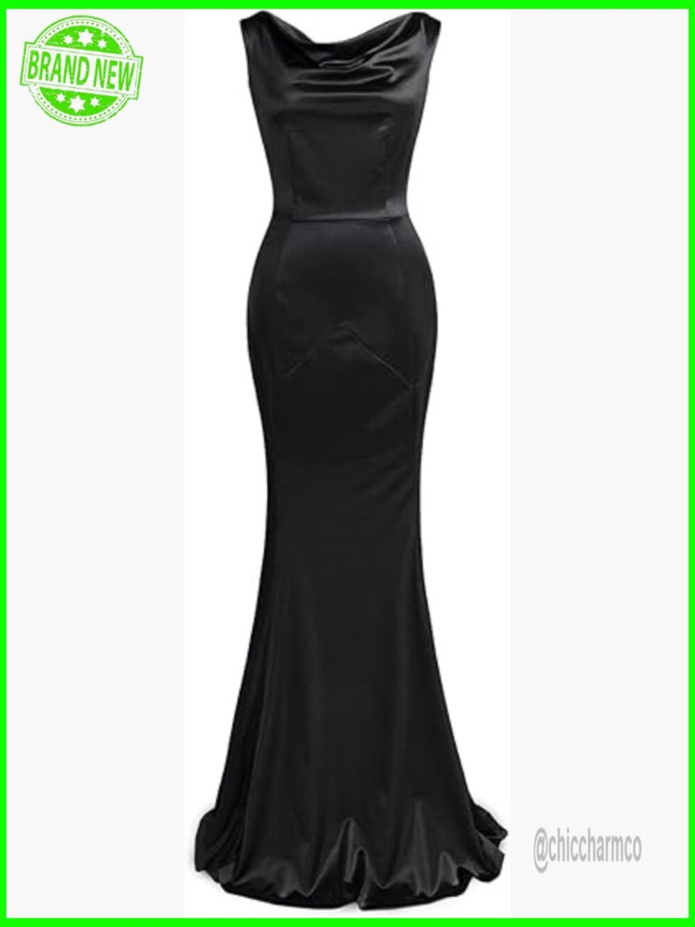 Sleeveless Formal Evening Gown With V-Back, Floor-Length Sheath Dress